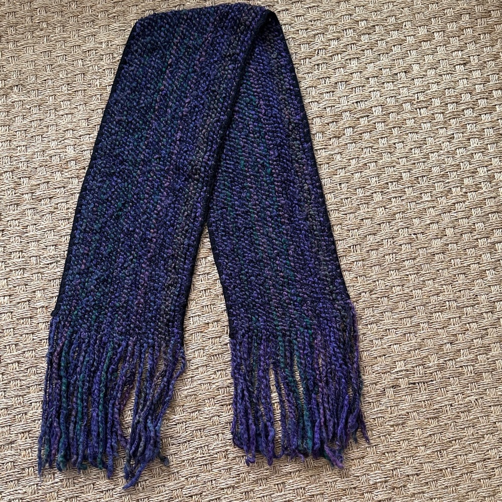 Handmade Chunky Navy Blue Knit Winter Scarf with Fringe